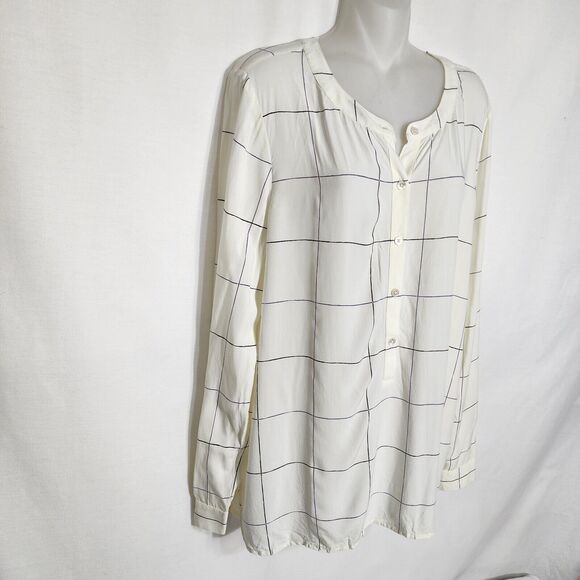 J Jill Womens Tunic Blouse Medium Popover Ivory Windowpane Check Half Button - Picture 5 of 9